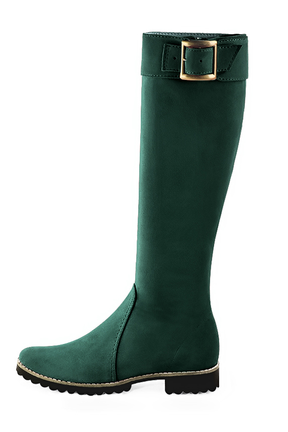 Forest green riding knee high boots. Made to measure. Round toe. Flat rubber soles